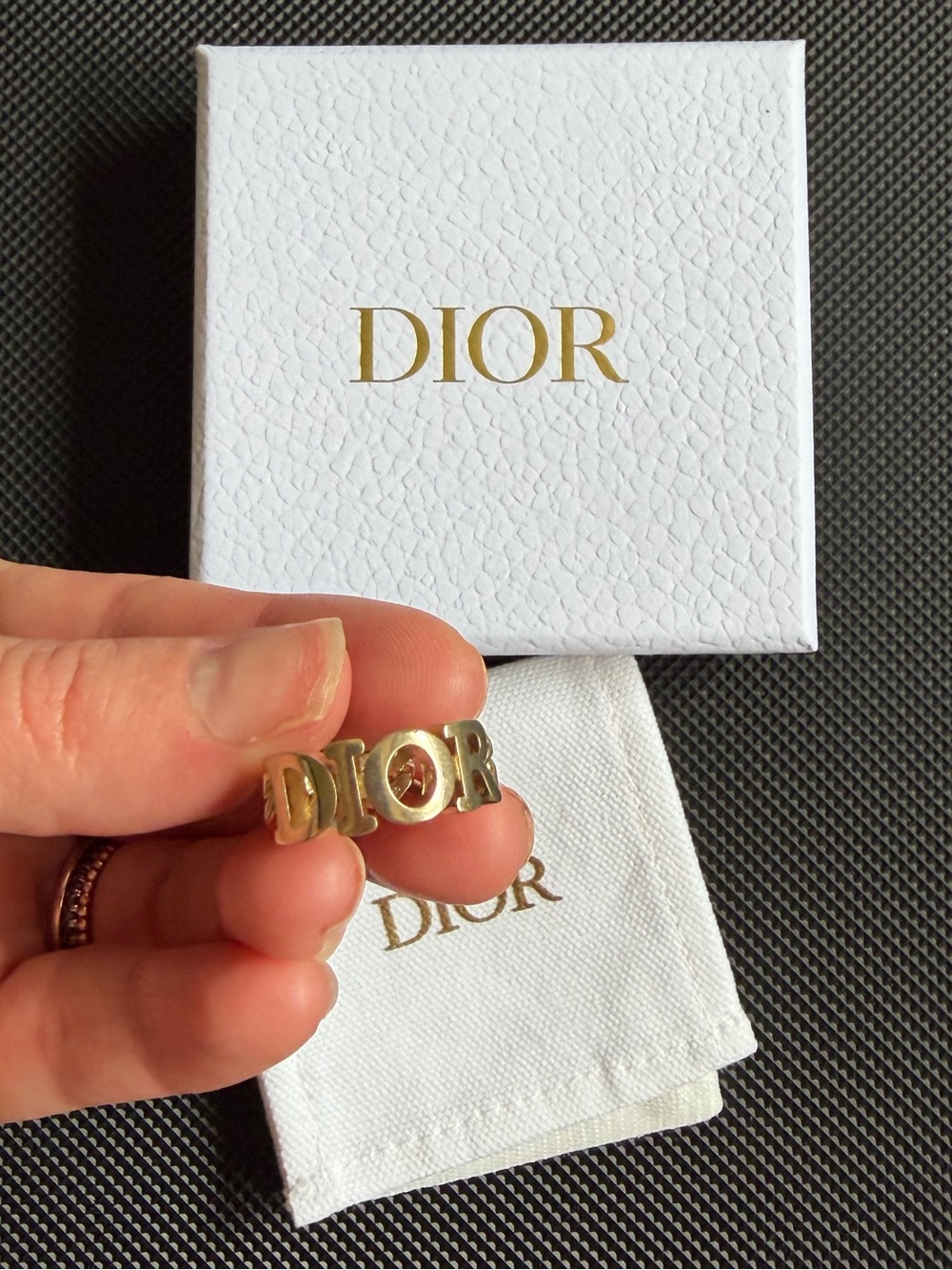 DIOR Goldtone Metal Dio(R)Evolution Medium Chain Link Ring Size 5.5
